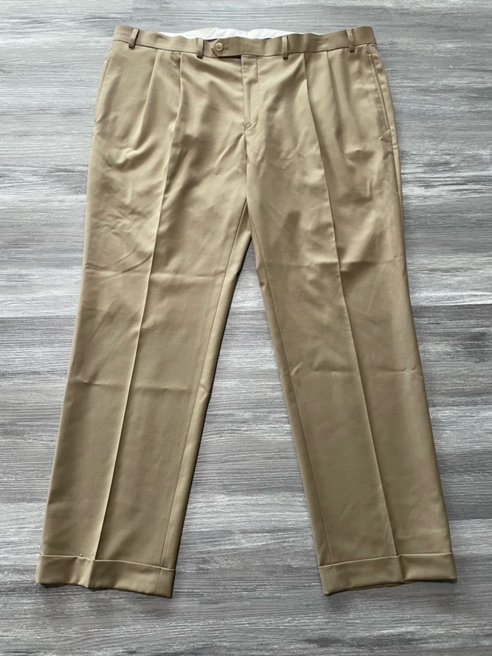 Ralph Lauren Tan Dress Pants Performance Wool Classic Pleated Trousers Size 42”